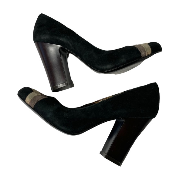 Missoni Chevron Suede Heels 5.5 for Target Black Leather Sole Taupe Round Toe - Picture 8 of 10